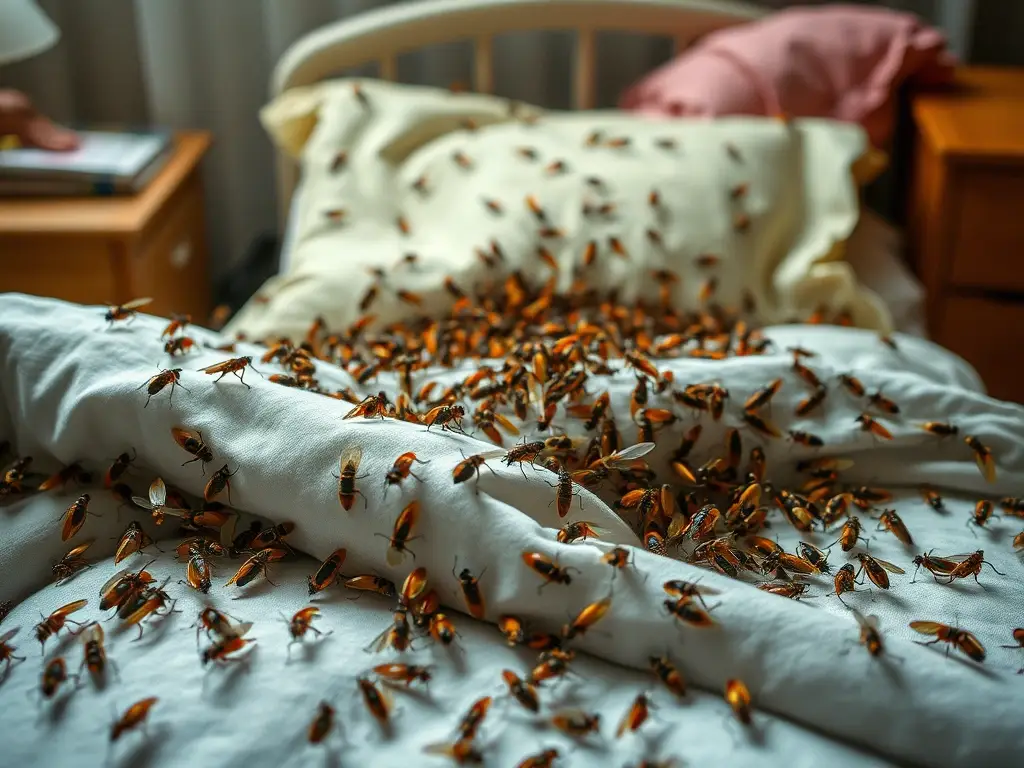 Imagen en alta resolución 8K de una cama con insectos en movimiento