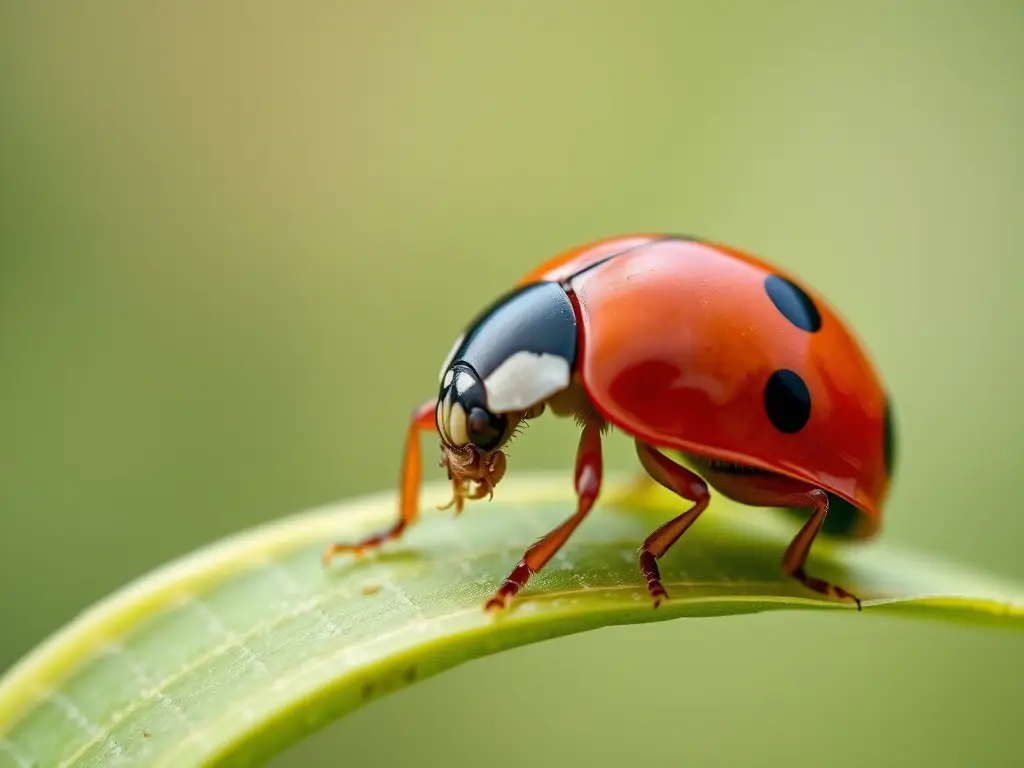 Foto realista de una luciérnaga en hoja verde, con enfoque nítido