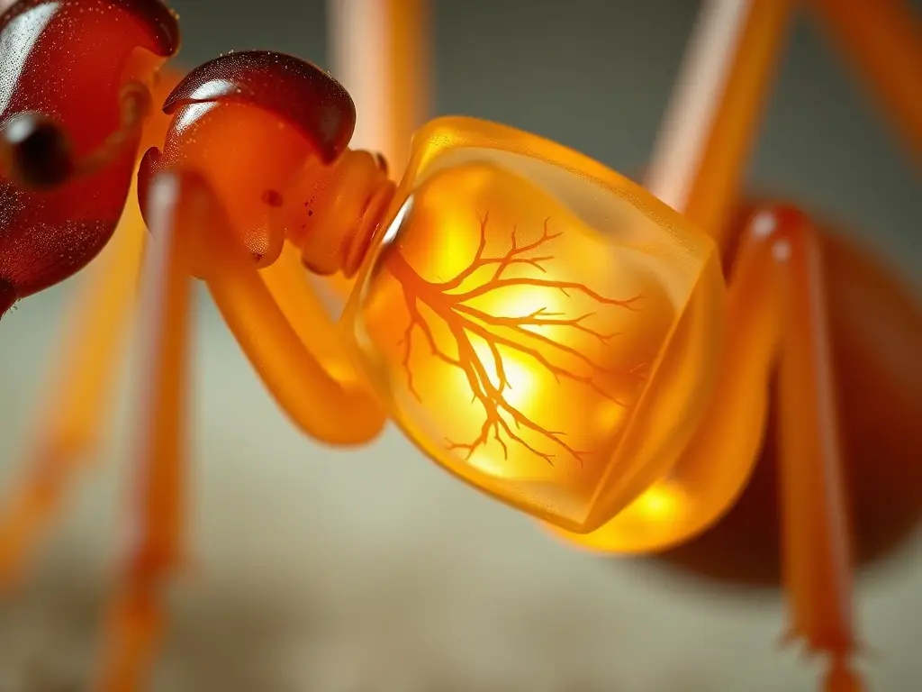 Macro de hormiga roja con corazón visible