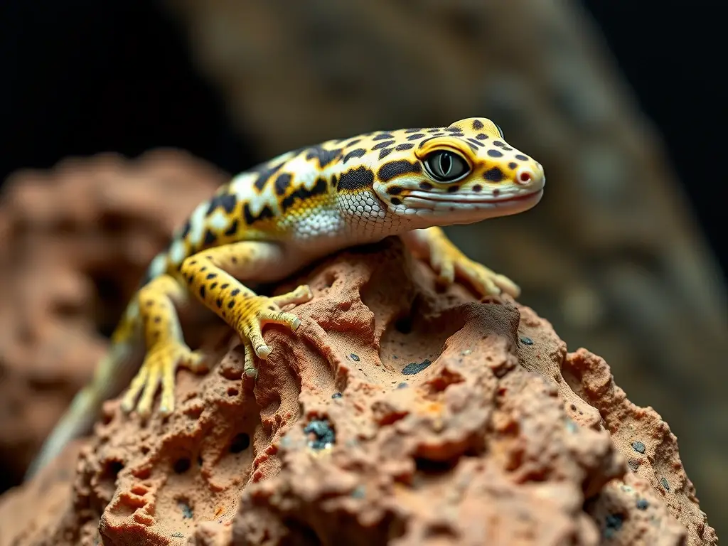 Imagen realista de geck, camuflaje, terrario natural