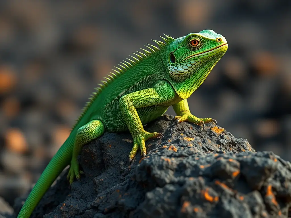 Un iguana majestuoso en un volcán, nitidez, realismo
