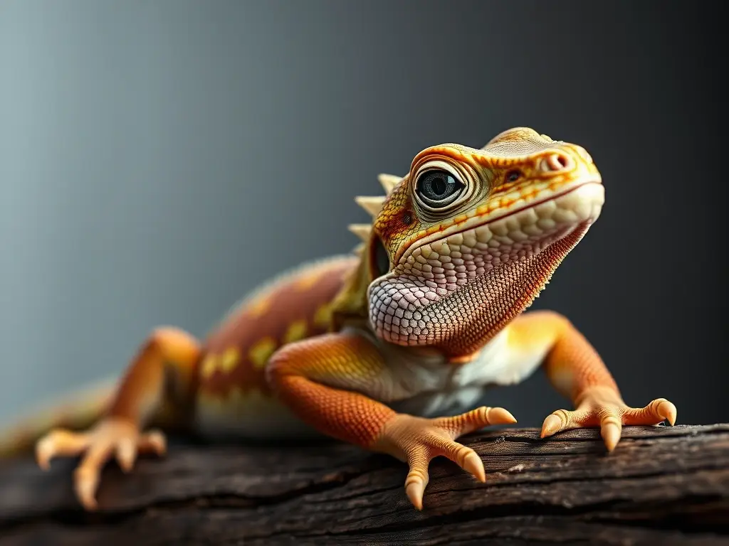 Foto realista de un iguana sabio en un ambiente doméstico con un gecko