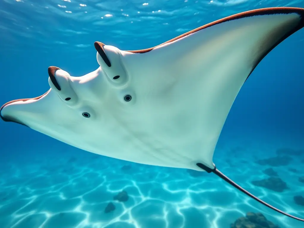 Imagen realista de una raya manta en océano, sin aguamarks