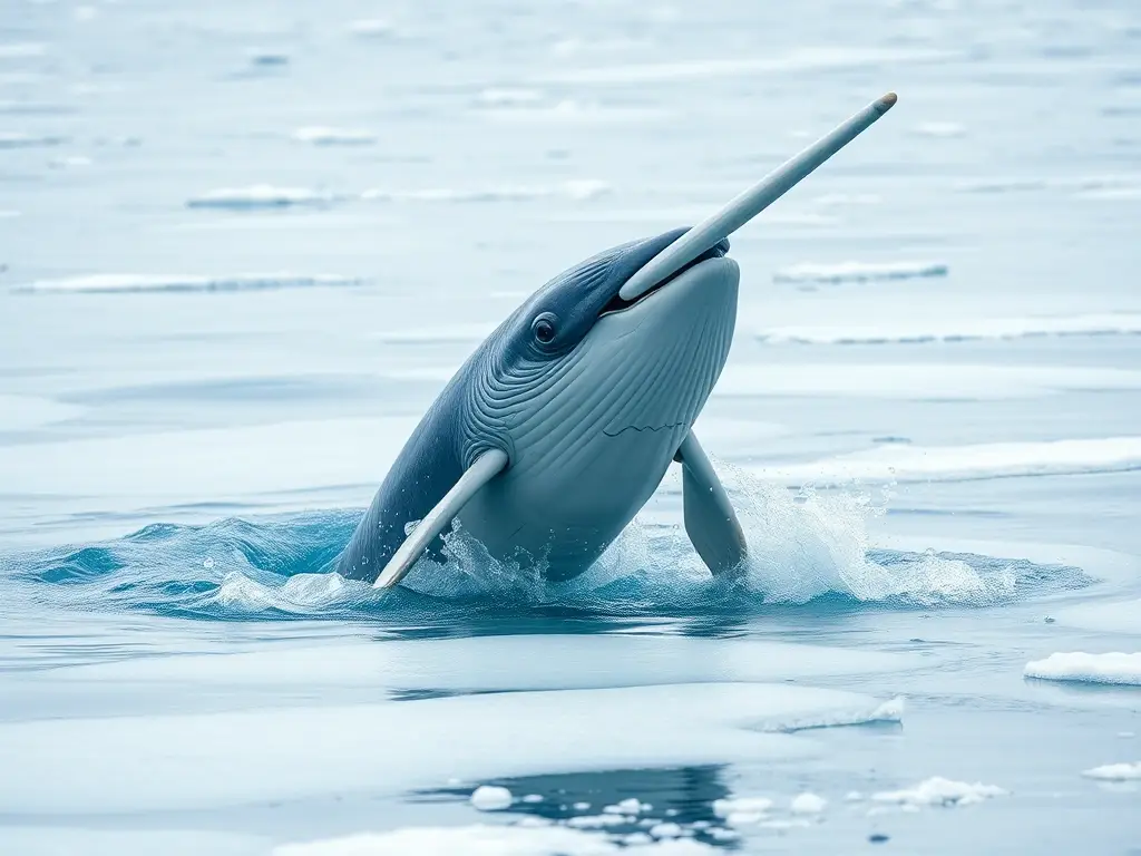 Narval realista en agua glacial