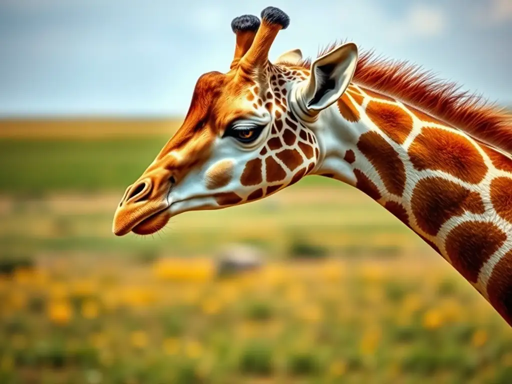 Fotorealista, girafa introspectiva en campo