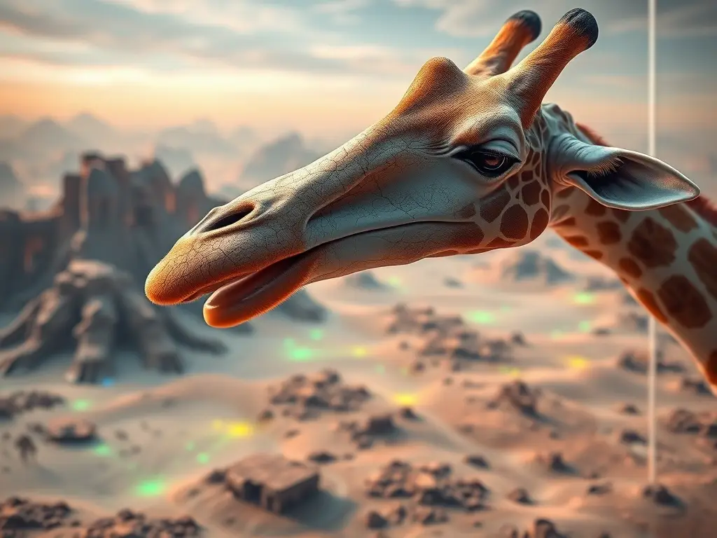 Una lengua de jirafa en alto resaltado en un paisaje abstracto