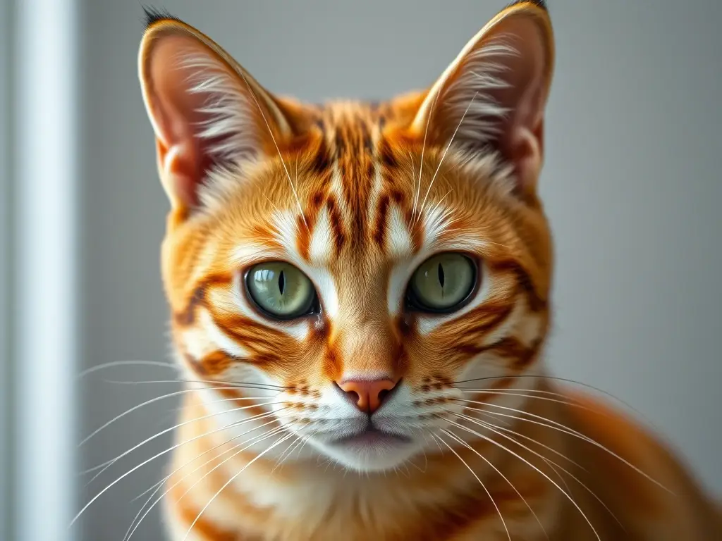 Un retrato realista de un gato tabby mejicano con ojos verdes penetrantes