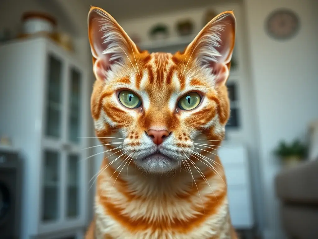 Un retrato en 8K de un gato tabby de color jengibre con lentigo