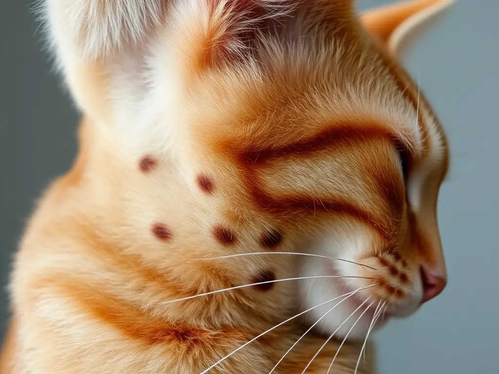 Retrato de gato anaranjado con manchas lentigo