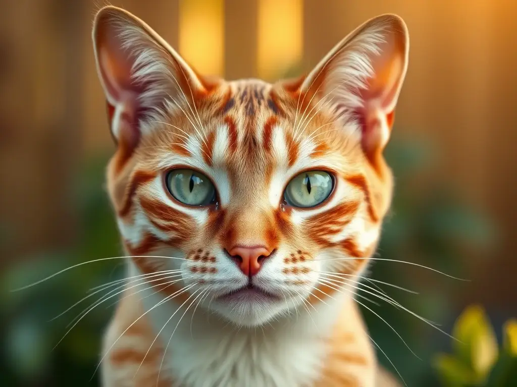 Gato ámbar de ojos verdes, primer plano