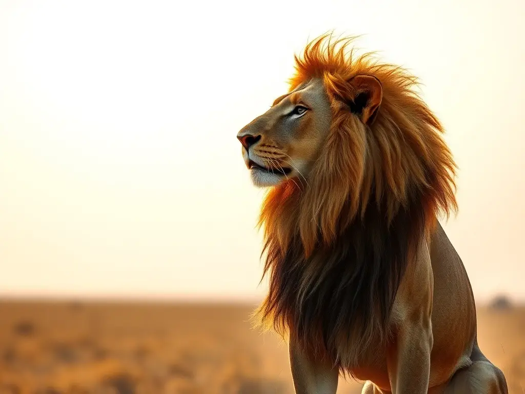 Un retrato realista de león solitario bajo el sol africano