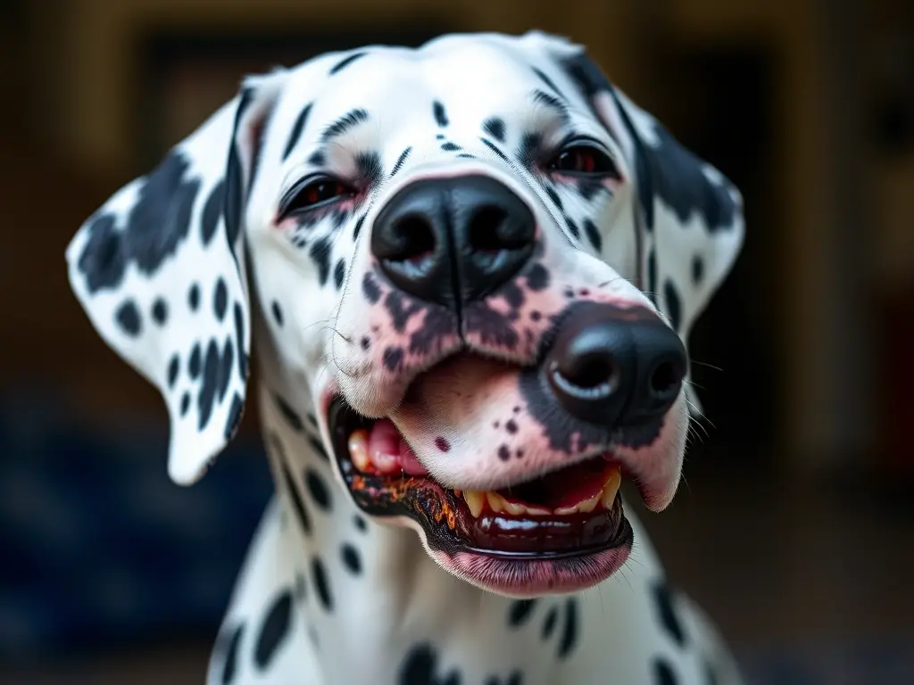 Fotografía realista de un Dalmatian enfermo con leucopenia, sin texto ni logo