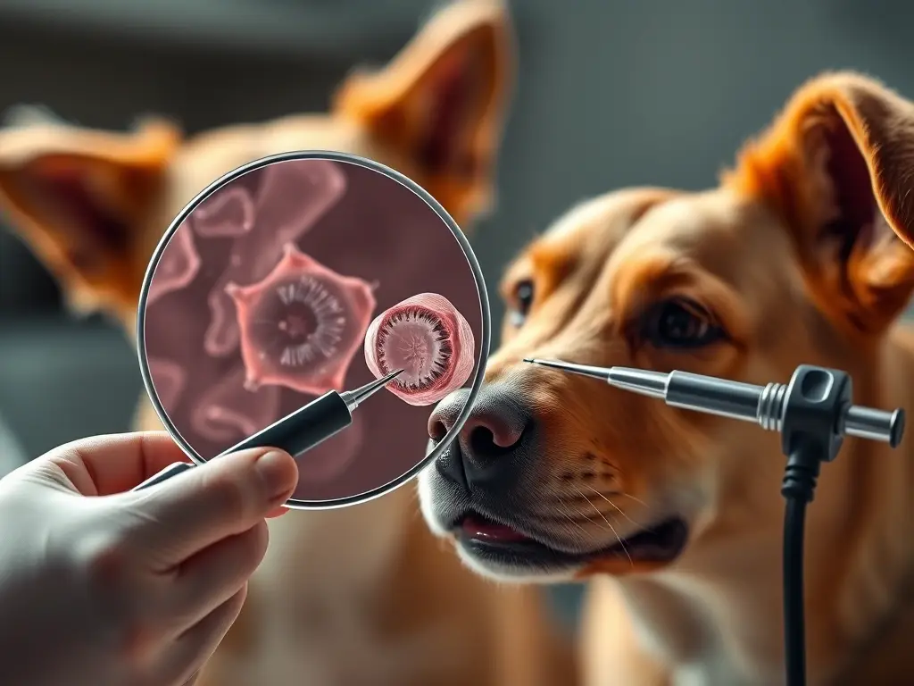 Fotorealista de 8k mostrando al veterinario examinando la médula linfática de un perro