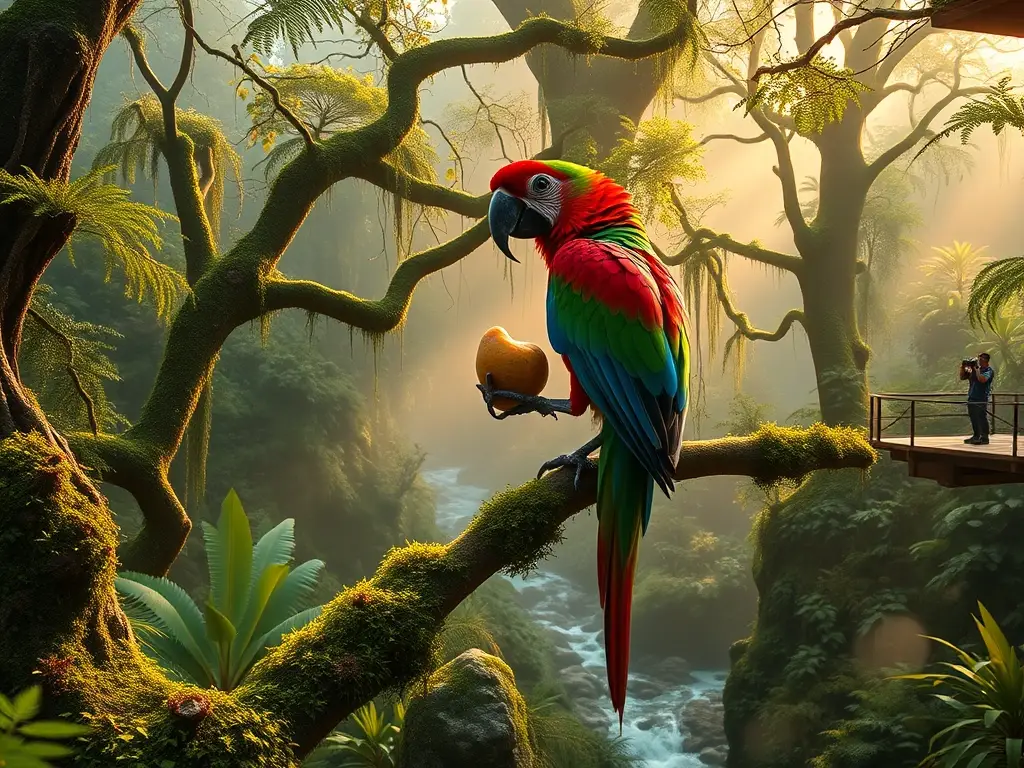 Deslumbrante loro Drácula posado en bosque esmeralda