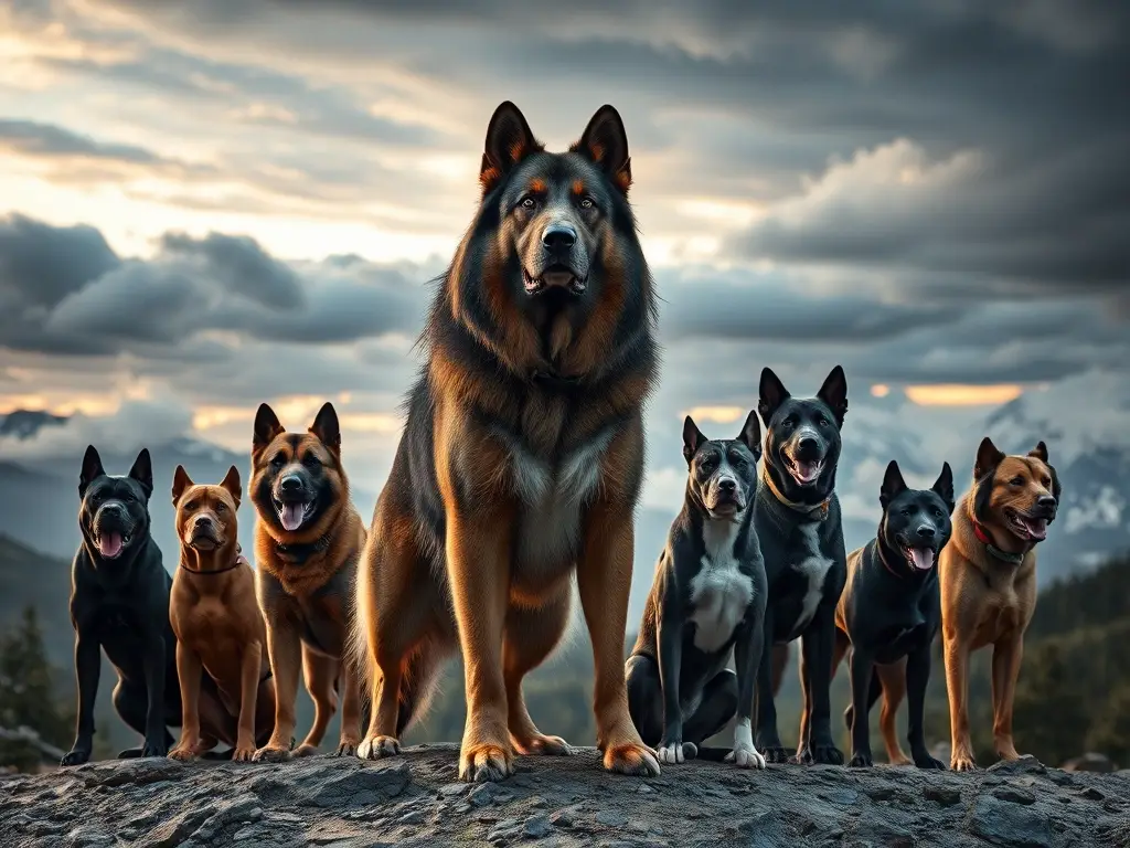 Imponente pastor ruso entre perros peligrosos