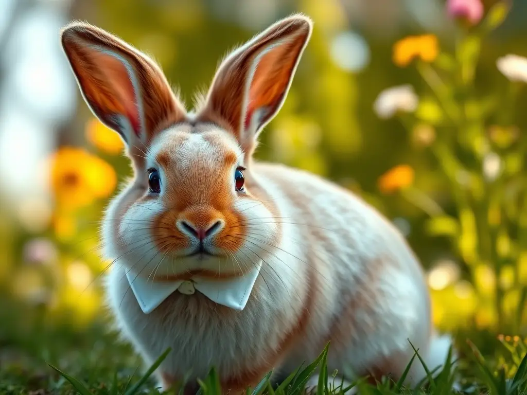 Una imagen de rabbit con collar y sonrisa, realista y detalladamente