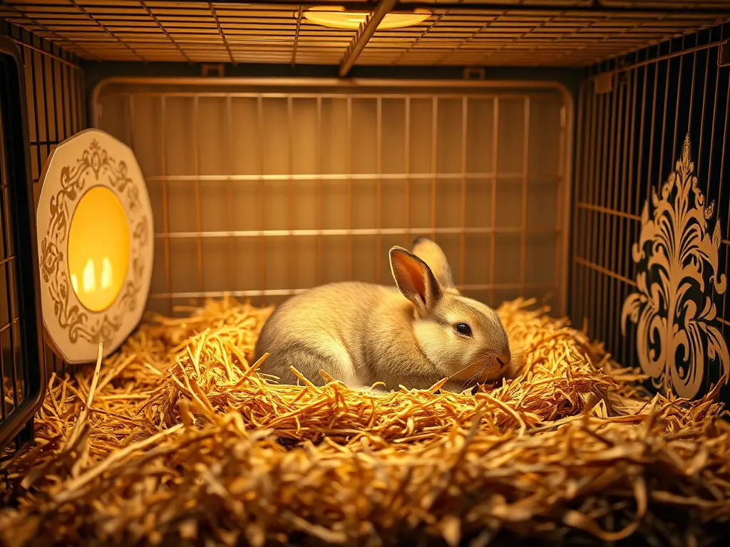 Imagen de un conejo dormido en una habitación acogedora con luz suave
