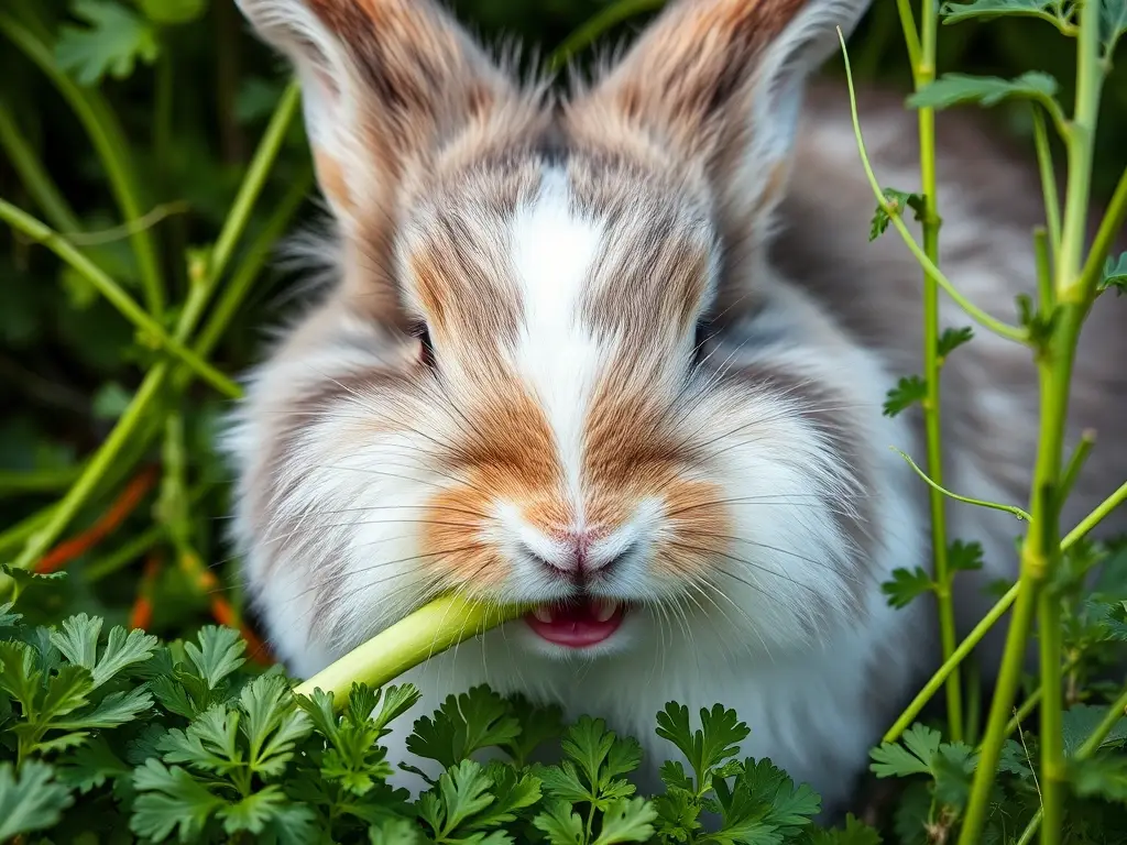 Un conejo feliz comecelogo y vivace en un entorno natural