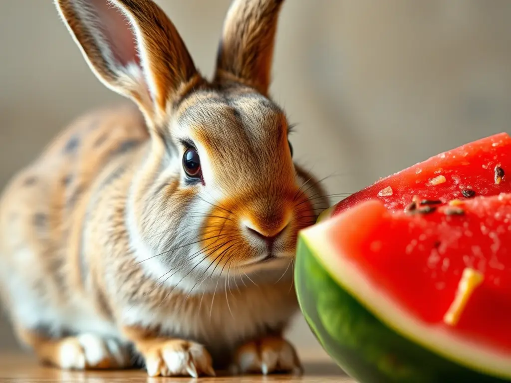 Imagen realista de conejo inquisitivo con melón