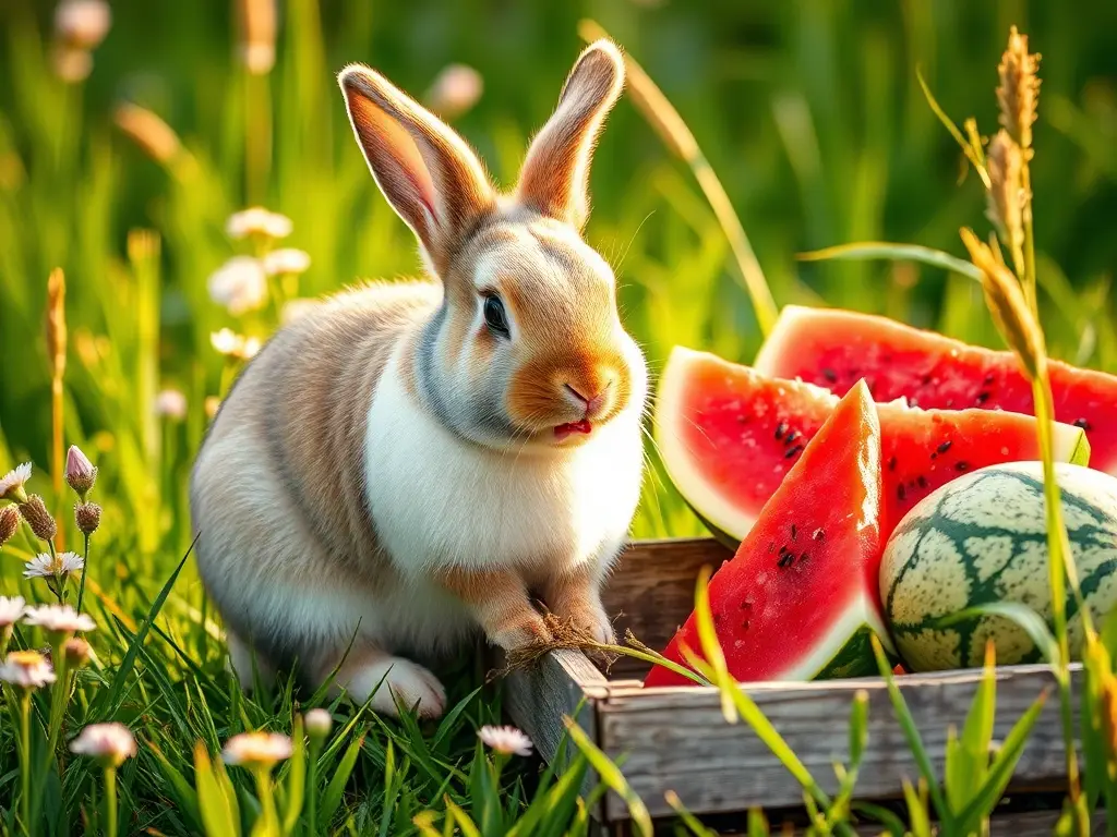 Conejo sano come melón en la pradera