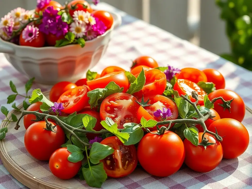 Una hermosa ensalada de tomate con un toque de luz