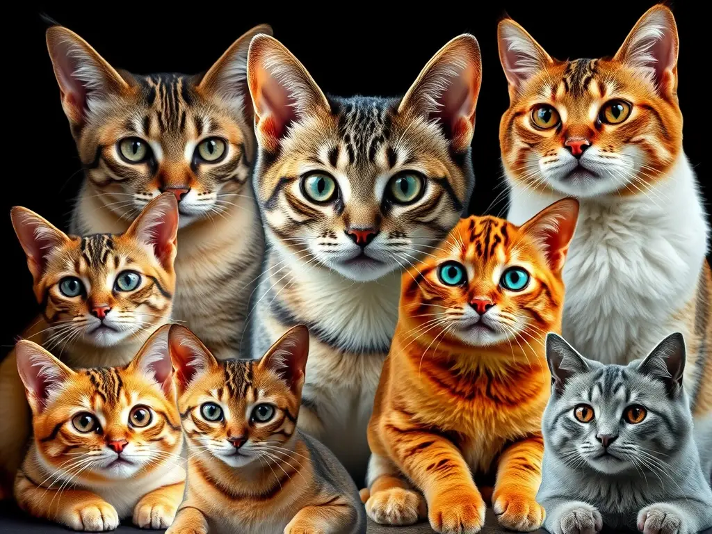 Fotorealistic collage de gatos caros, con características distintivas
