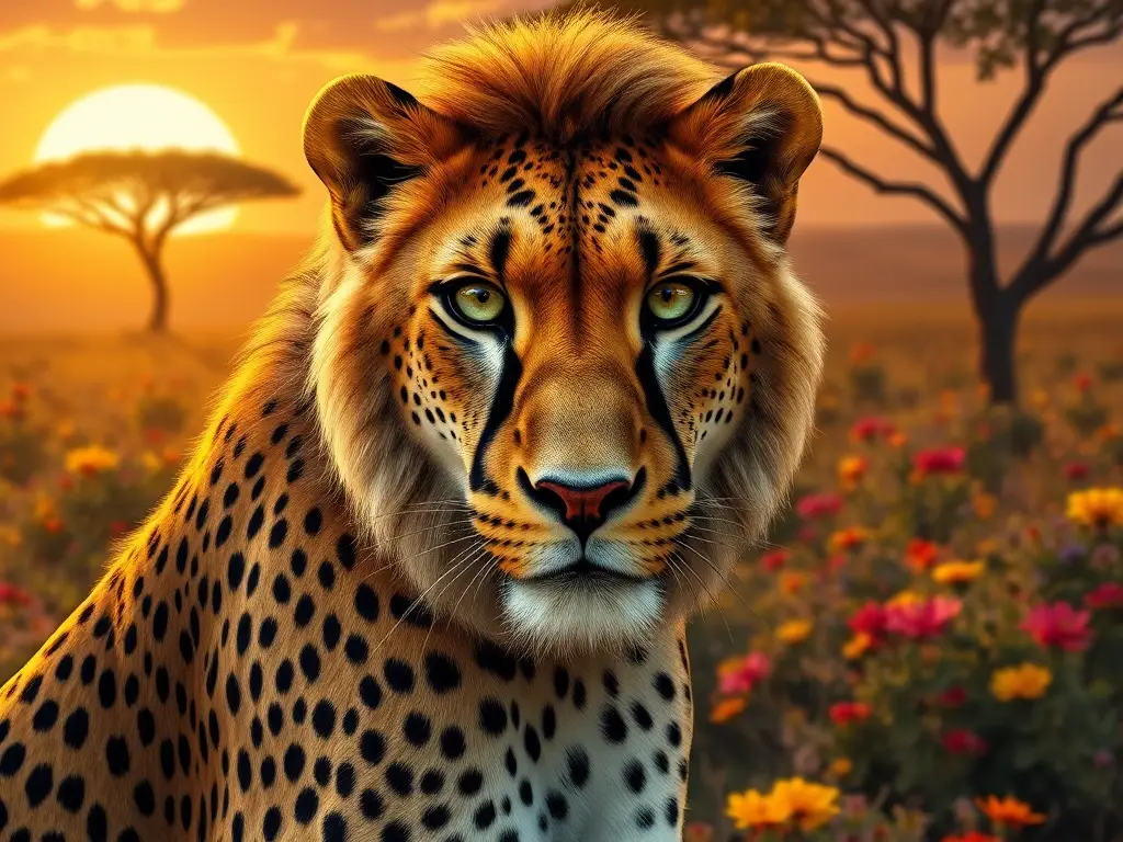 Un retrato fotográfico realista y majestuoso de un felino híbrido