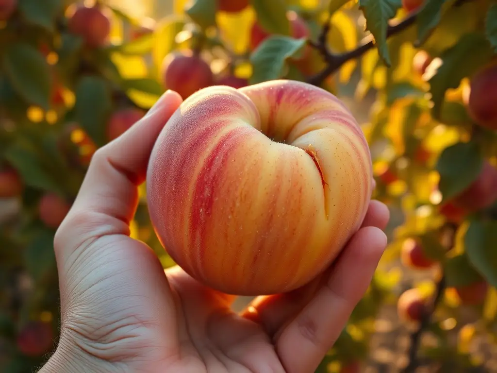 Una mano acarician a una peach dorada con vida