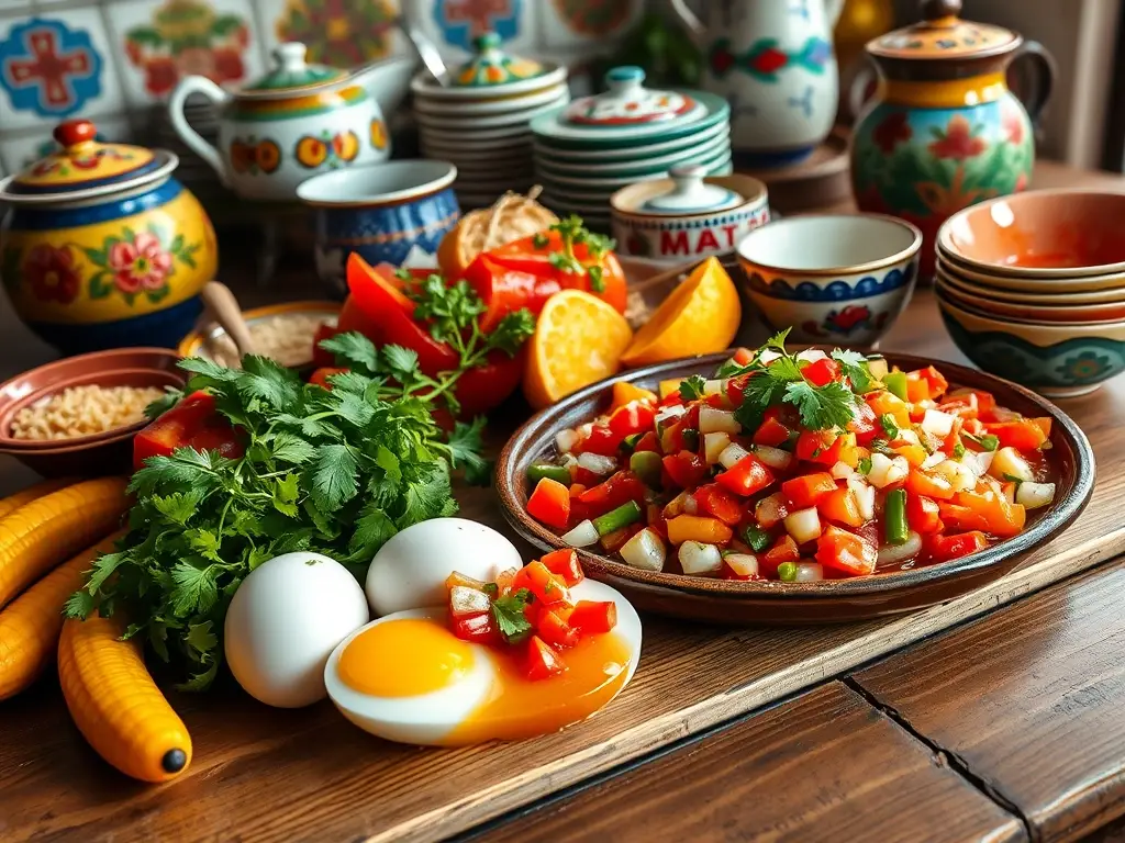 Un desayuno vibrante en un ambiente tradicional