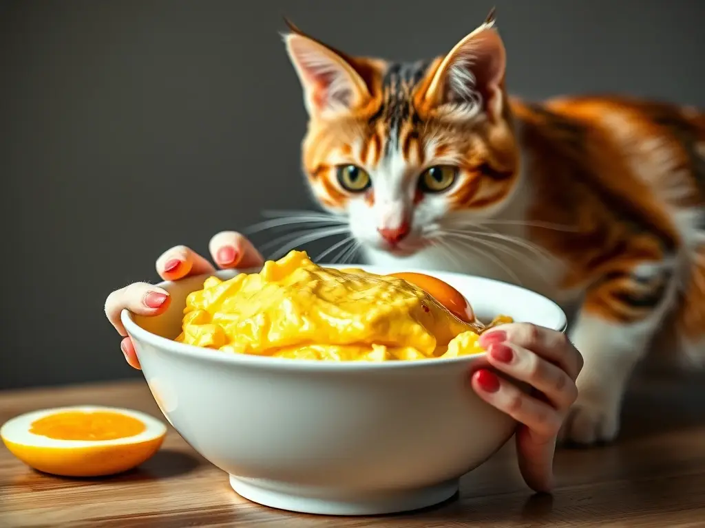 Fotorealistic cover del artículo Huevos crudos vs. Huevos cocidos con un gato observándolo