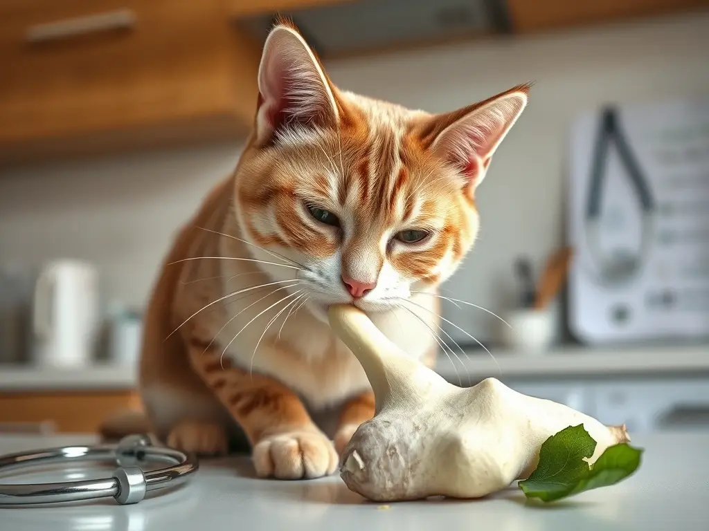 Gato foto realista huele jícama en cocina