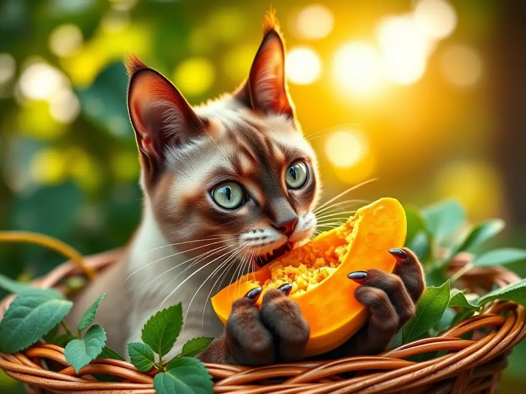 Diseño de portada realista para un artículo sobre gatos y papaya