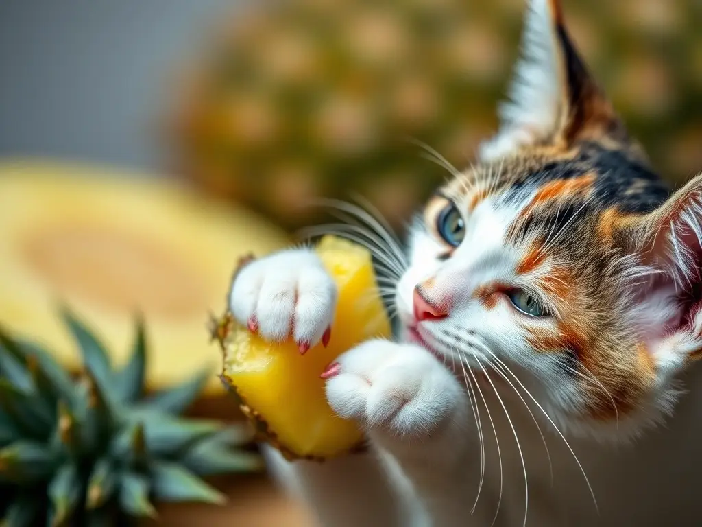 Imagen realista de un gato bebiendo piña con excelente calidad