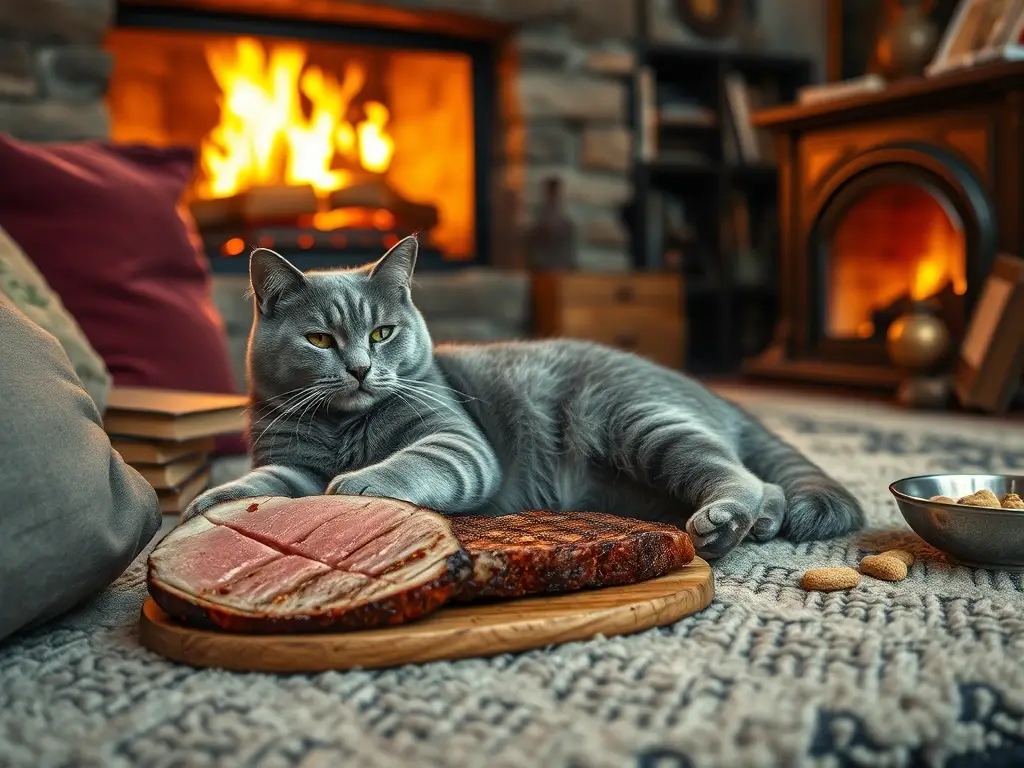 Una escena acogedora de una sala de estar con un gato
