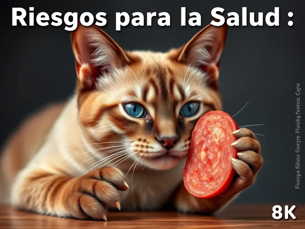 Una fotorealista de un gato siamés con preocupación por un chorizo