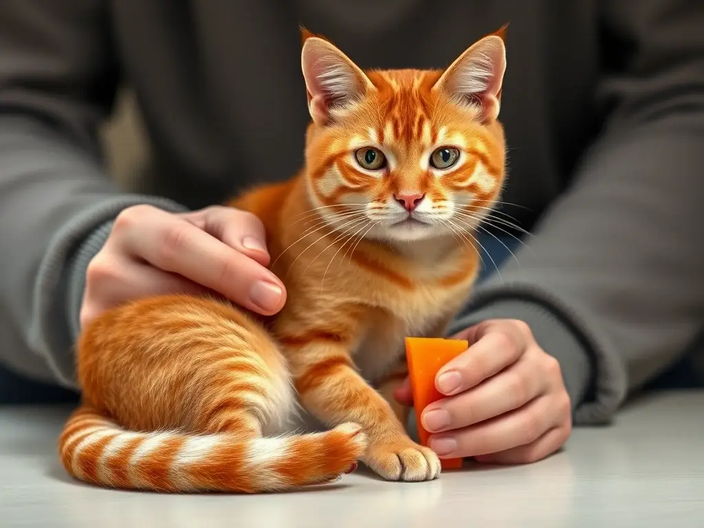 Ilustración realista de un gatito tabby con carrot realista