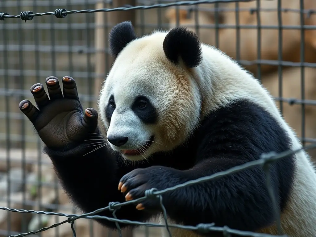 Fotorealista, detallada y poderosa escena de seguridad para pandas