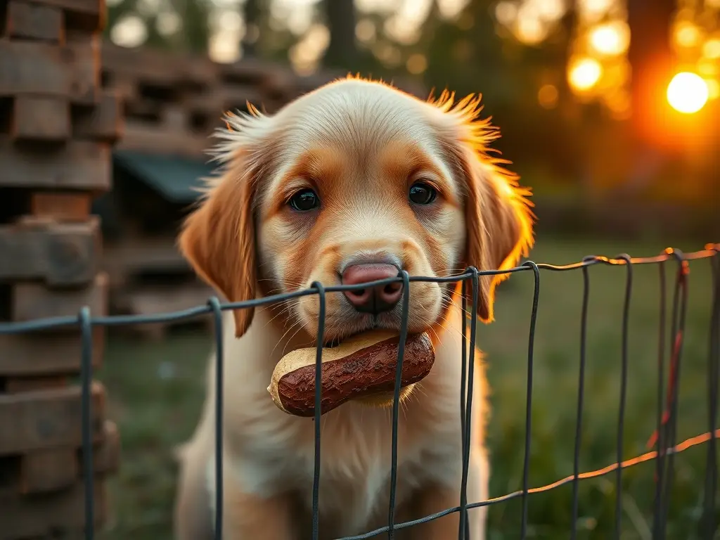 Un cachorro golden retriever juguetón mastica chocolate con almendras