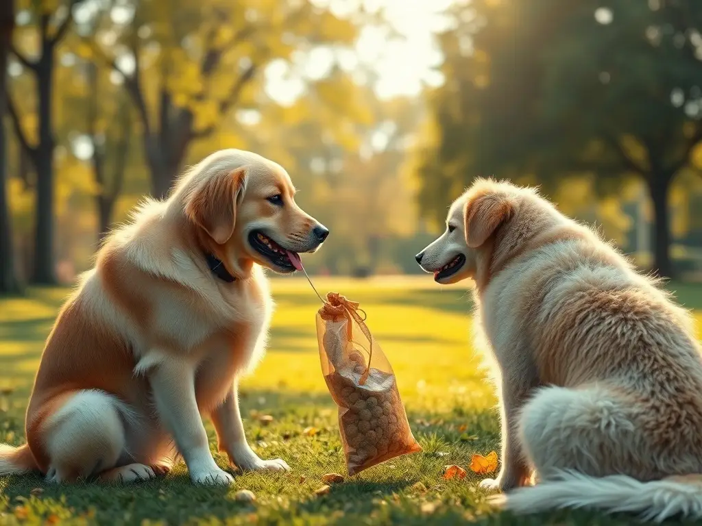 Una fotografía de Retriever dorado da un llenador de cacahuetes a un perro lanudo