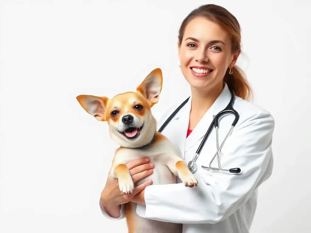 Fotografía realista de un veterinario con un cachorro