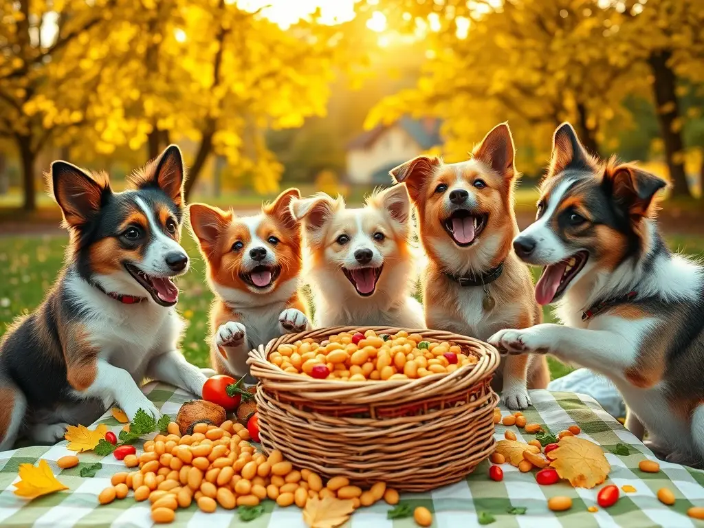 Un collage realista y divertido de perros de picnic en otoño