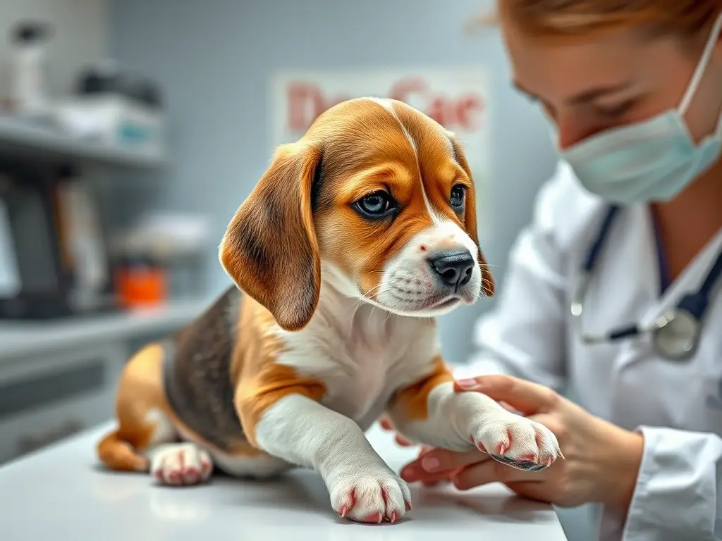 Fotografía realista de un beagle sano en una consulta veterinaria