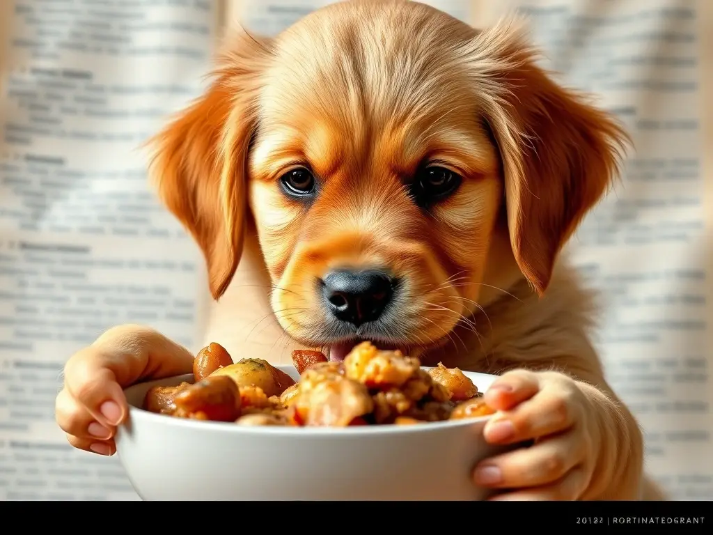 Foto realistica de un cachorro labrador comiendo con textura natural