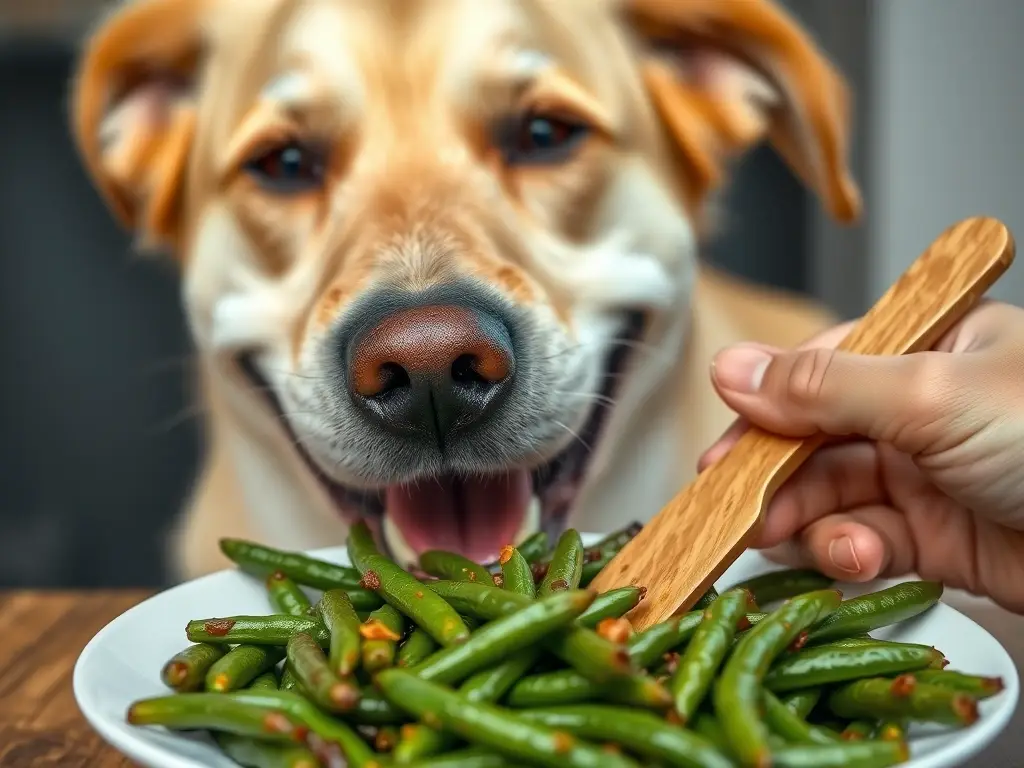 Un perro feliz come verdes frescas