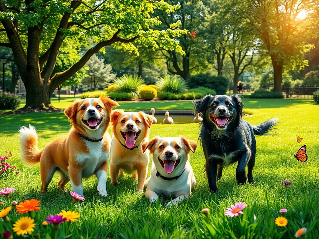 Un retrato fotográfico perfecto de cuatro perros juguetones