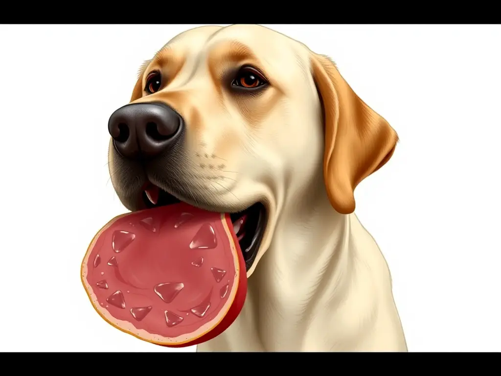 Imagen realista de Labrador comiendo jamón brillante