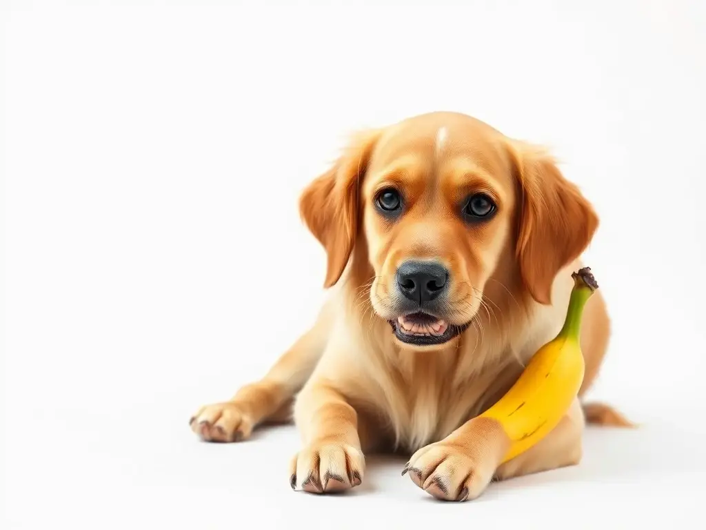 Fotografía hiperrealista de un labrador Retriever disfrutando de un mamey