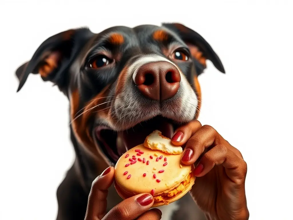 Fotorealista, retrato del perro disfrutando mazapán con textura