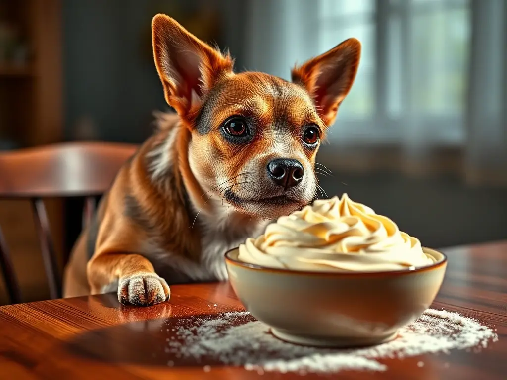 Foto realista de terrier curioso con pastel humedeciendo