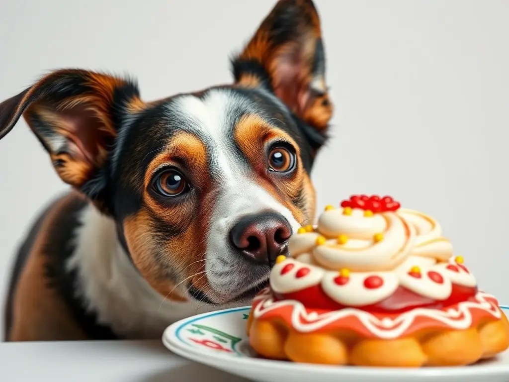 Un perro se asome a un mazapán meticulosamente decorado